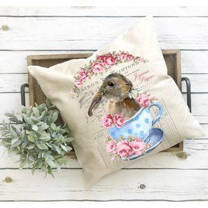 Shabby Chic Bunny Throw Pillow Cover, Spring